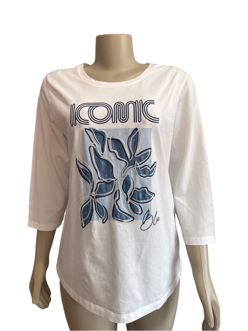 White 'Iconic' Floral Graphic 3/4 Sleeve Tee